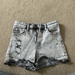 Trendy Distressed Black Denim Shorts
